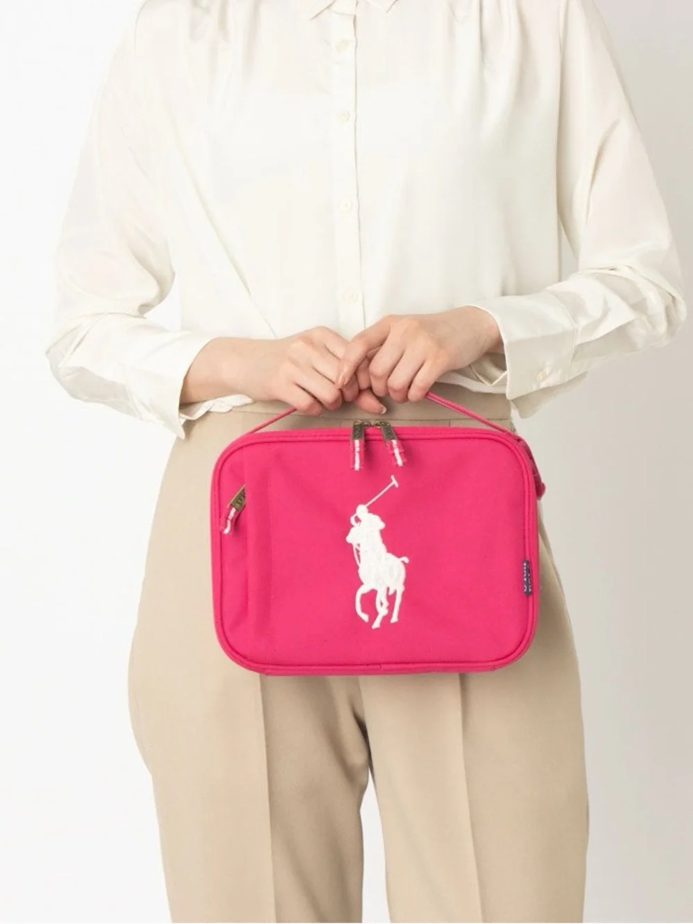 Polo by Ralph Lauren Fuchsia Lunch Tote with White Big Pony Logo
